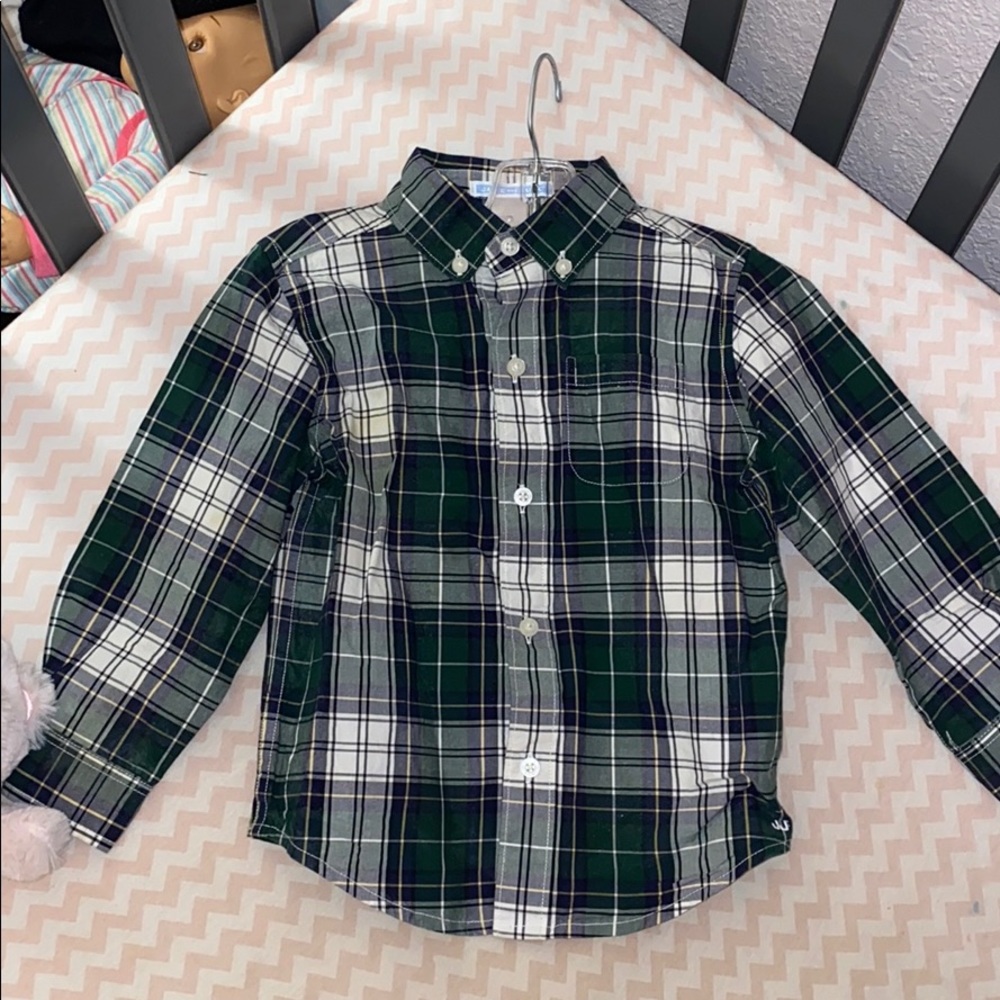 Janie and Jack Green Plaid button down shirt